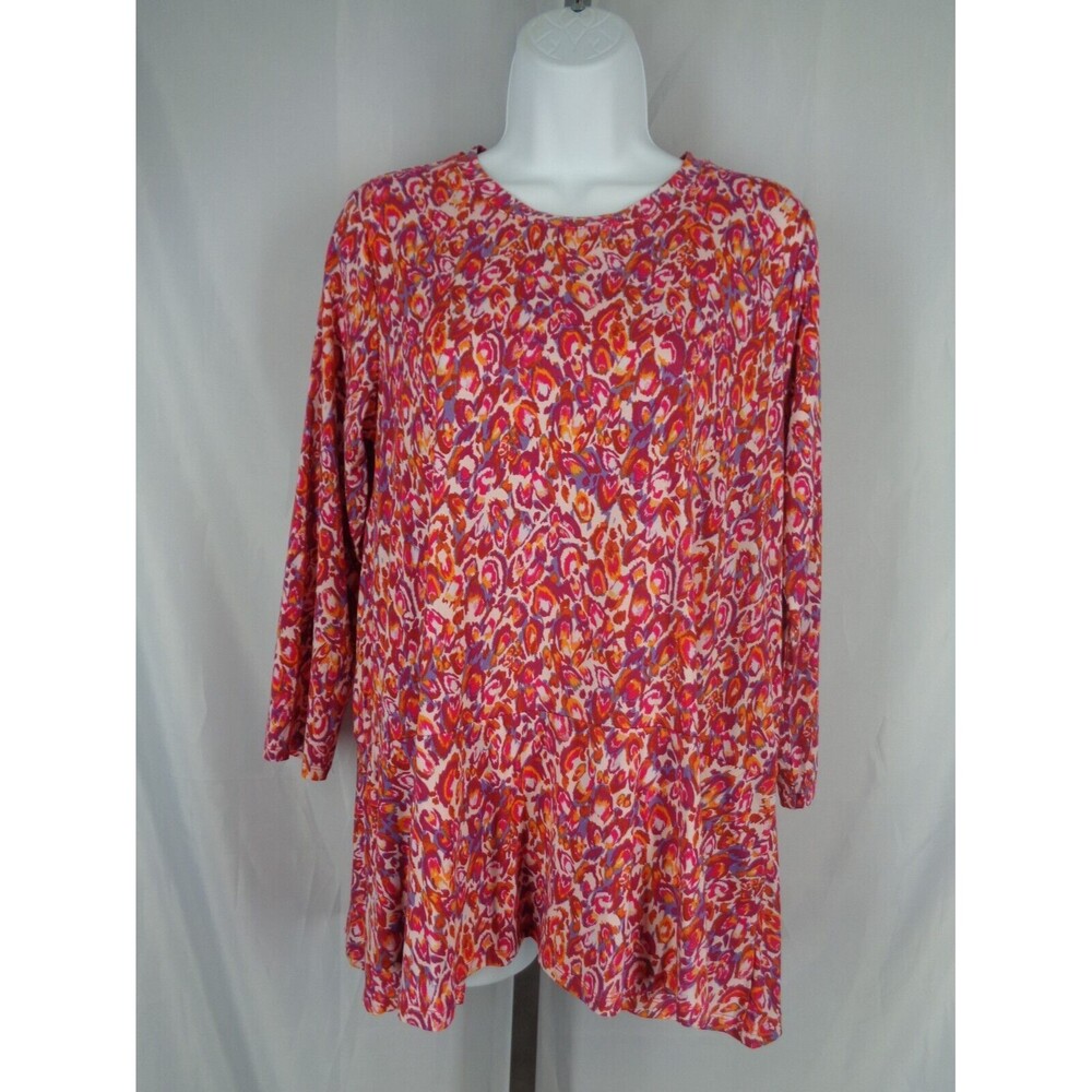 LOGO by Lori Goldstein Printed Peplum Top Size Small